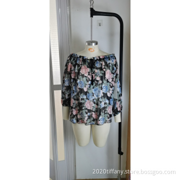 Fashion Off Shoulder Trumpet Ruffle Ladies Blouse
